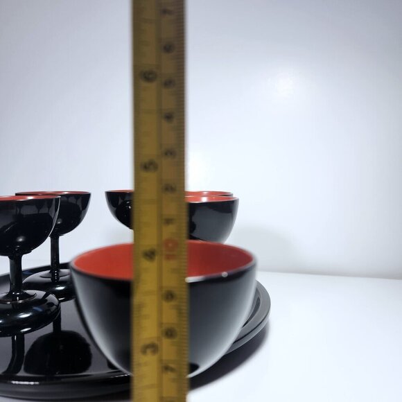 Bembo Okinawa Lacquerware Sake Wine Set 6 Cups Stemmed Vintage Traditional Japan - Picture 6 of 12